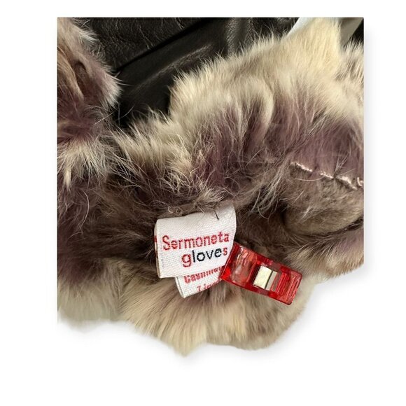 Sermoneta Leather Cashmere Lined gloves with Rabbit fur Trim size 7.5, Black NWT - Picture 12 of 12